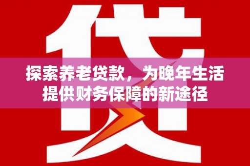 安阳探索养老贷款，为晚年生活提供财务保障的新途径